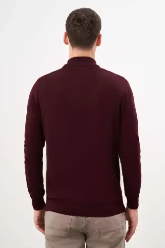 Morven Erkek Koyu Bordo Basic Yarım Balıkçı Yaka Dynamic Fit Rahat Kesim Triko - 5
