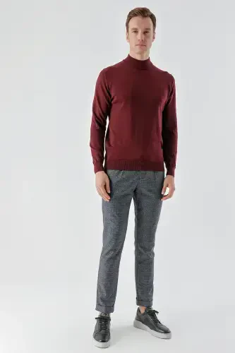 Morven Erkek Koyu Bordo Basic Yarım Balıkçı Yaka Dynamic Fit Rahat Kesim Triko - 5