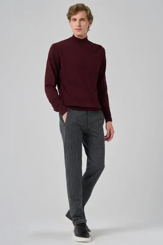 Morven Erkek Koyu Bordo Basic Yarım Balıkçı Yaka Dynamic Fit Rahat Kesim Triko - 4