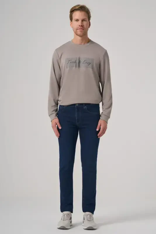 Morven Erkek Koyu Mavi Denim 5 Cep Slim Fit Jean Kot Pantolon - 4