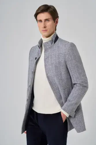 Morven Erkek Lacivert Balık Sırtı Desen Hakim Yaka Dynamic Fit Kaban - MORVEN (1)