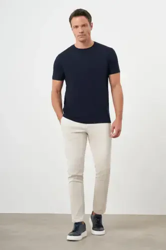 Morven Erkek Lacivert Basic Bisiklet Yaka Dynamic Fit Rahat Kesim T-Shirt - 4