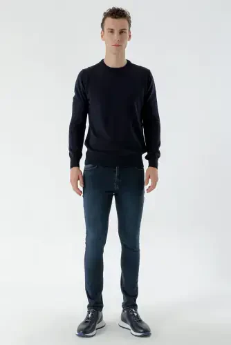 Morven Erkek Lacivert Basic Bisiklet Yaka Dynamic Fit Rahat Kesim Triko - 5