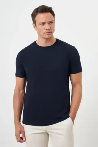Morven Erkek Lacivert Basic Bisiklet Yaka Dynamic Fit T-Shirt - MORVEN (1)
