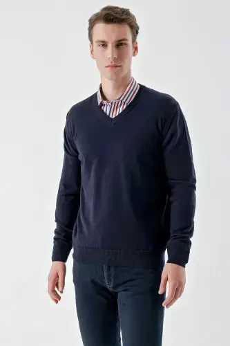 Modazone Erkek Lacivert Basic V Yaka Dynamic Fit Rahat Kesim Triko - 3