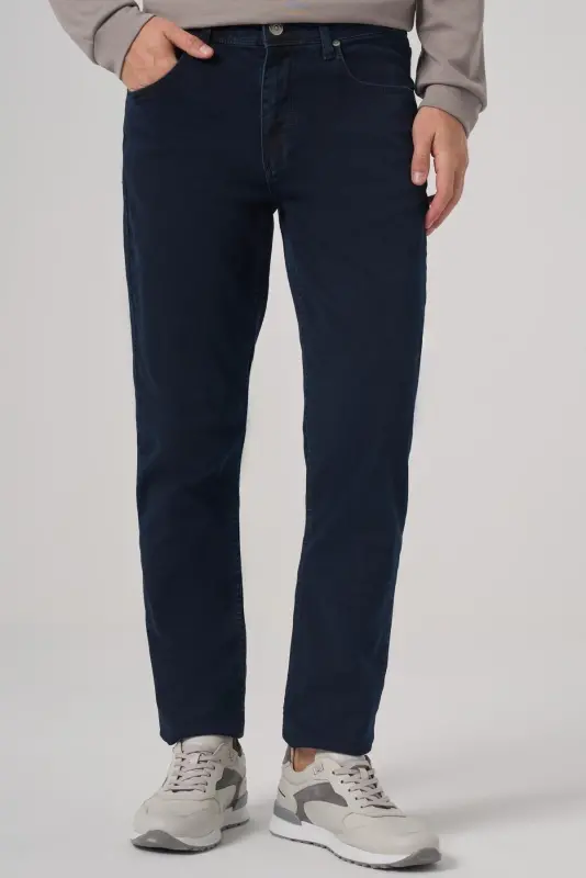 Morven Erkek Lacivert Denim 5 Cep Dynamic Fit Jean Kot Pantolon - MORVEN