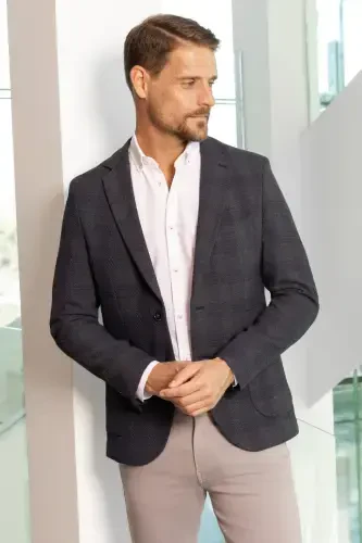 Morven Erkek Lacivert Dokuma Slim Fit Mono Yaka Ceket - 2