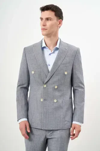 Morven Erkek Lacivert Keten Trend Kruvaze Slim Fit Sivri Yaka Takım Elbise - MORVEN (1)