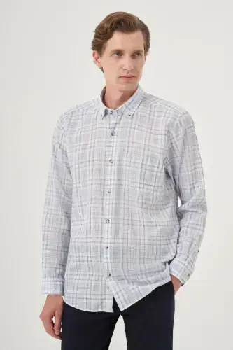 Modazone Erkek Lacivert Keten Trend Regular Fit Dğmeli Yaka Gömlek 