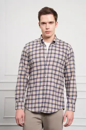 Modazone Erkek Lacivert Kışlık Düğmeli Yaka Regular Fit Gömlek - 3