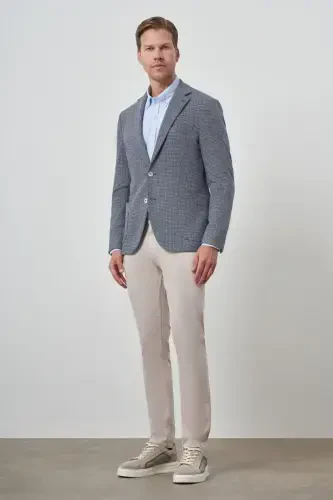 Morven Erkek Lacivert Örme Slim Fit Mono Yaka Ceket - MORVEN (1)