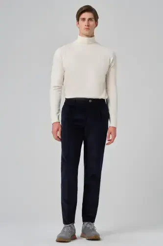 Morven Erkek Lacivert Pamuk Trend Fitilli Kadife Lastikli Slim Fit Pantolon - MORVEN (1)