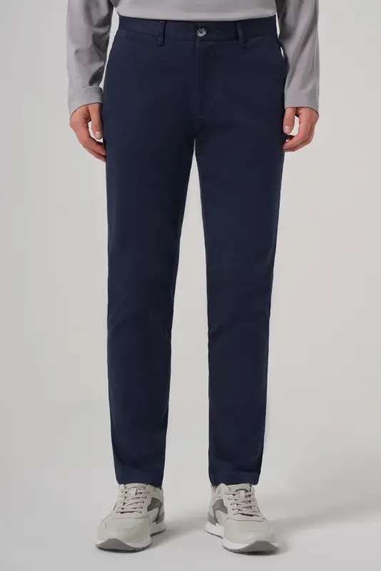 Morven Erkek Lacivert Pamuk Trend Slim Fit Chino Pantolon - 1