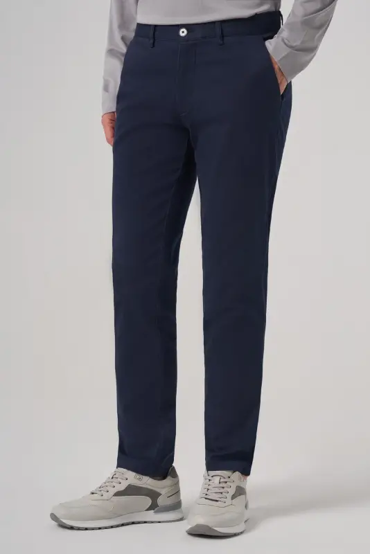 Morven Erkek Lacivert Pamuk Trend Slim Fit Chino Pantolon - 2