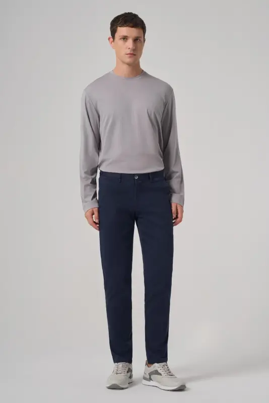 Morven Erkek Lacivert Pamuk Trend Slim Fit Chino Pantolon - 3