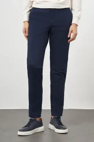 Morven Erkek Lacivert Pamuk Yan Cep Slim Fit Chino Pantolon 