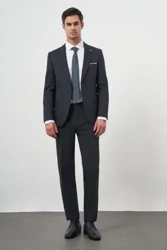 Morven Erkek Lacivert Poliviskon Basic Jakar Desen Slim Fit Sivri Yaka Takım Elbise - 4