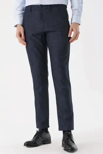 Morven Erkek Lacivert Poliviskon Desenli Slim Fit Pantolon - 2