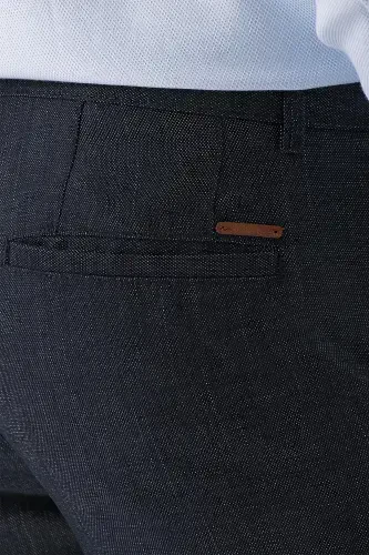 Morven Erkek Lacivert Poliviskon Desenli Slim Fit Pantolon - 3