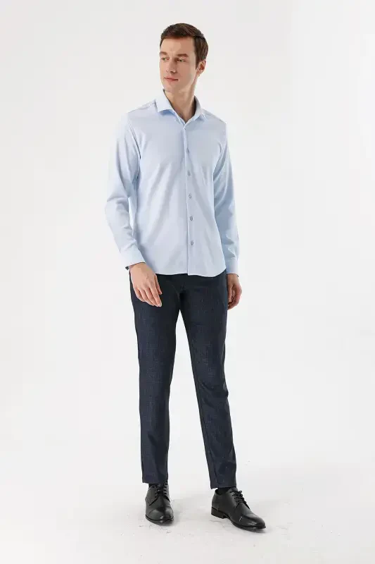 Morven Erkek Lacivert Poliviskon Desenli Slim Fit Pantolon - 4