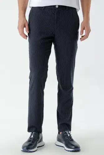 Modazone Erkek Lacivert Poliviskon Trend Çizgili Slim Fit Classic Pantolon - 1