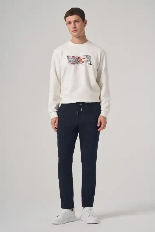 Morven Erkek Lacivert Poliviskon Trend İpli Jogger Slim Fit Spor Pantolon - 3