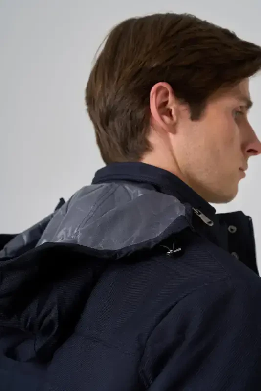 Morven Erkek Lacivert Polyester Çıtçıtlı Kapüşonlu Mont - 5