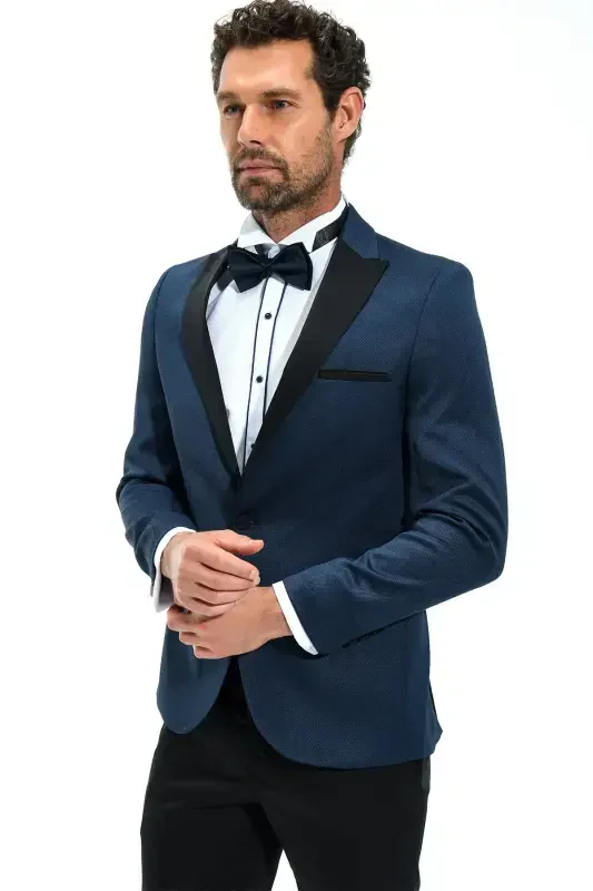 Morven Erkek Lacivert Portofino Slimfit Jakarlı Smokin - 5