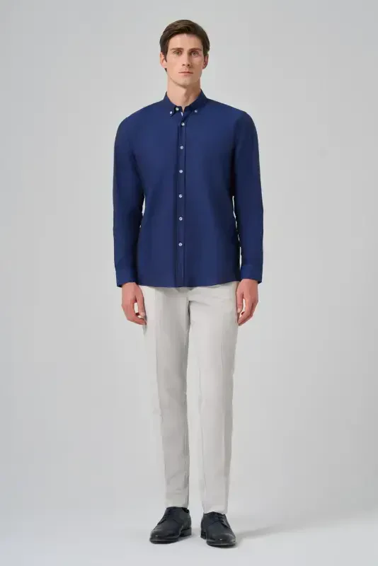 Morven Erkek Lacivert Regular Fit Düğmeli Yaka Gömlek - 4