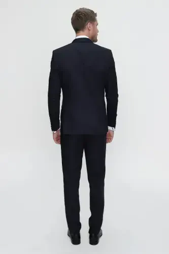 Morven Erkek Lacivert Santorin Ceremonia Jakarlı Slim Fit Dar Kesim Damatlık - 4