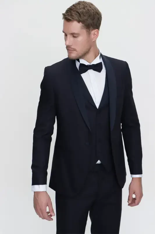 Morven Erkek Lacivert Santorin Ceremonia Jakarlı Slim Fit Dar Kesim Damatlık - 5