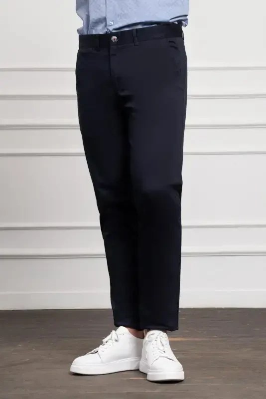 Morven Erkek Lacivert Slim Fit Dar Kesim Chino Pantolon - 2