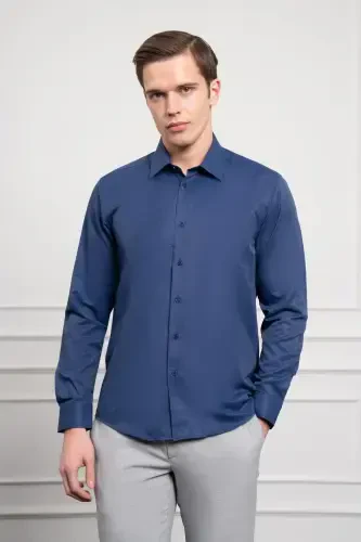 Morven Erkek Lacivert Slim Fit Dar Kesim Sert Spor Yaka Gömlek - 3