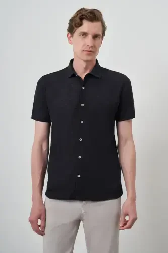 Morven Erkek Lacivert Trend Apaçi Yaka Kısa Kollu Gömlek 