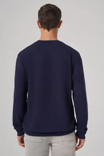 Morven Erkek Lacivert Trend Baskılı Bisiklet Yaka Sweatshirt - 5