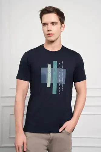 Modazone Erkek Lacivert Trend Bisiklet Yaka Dinamik Fit Pamuk T-Shirt 