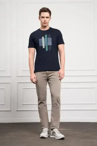 Morven Erkek Lacivert Trend Bisiklet Yaka Dinamik Fit Pamuk T-Shirt - MORVEN (1)