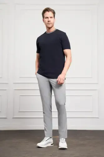 Modazone Erkek Lacivert Trend Bisiklet Yaka Dinamik Fit T-Shirt - MORVEN (1)