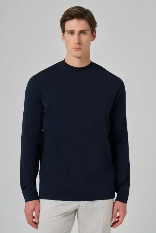 Modazone Erkek Lacivert Trend Bisiklet Yaka Rayon Triko - 1