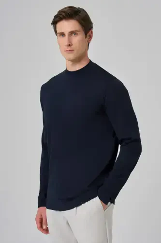 Modazone Erkek Lacivert Trend Bisiklet Yaka Rayon Triko - MORVEN (1)