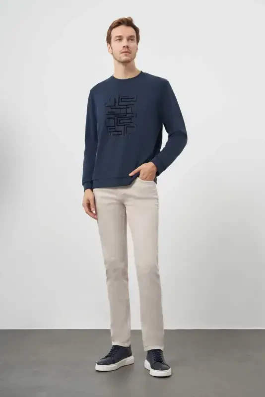 Morven Erkek Lacivert Trend Bisiklet Yaka Sweat-Shirt - 4