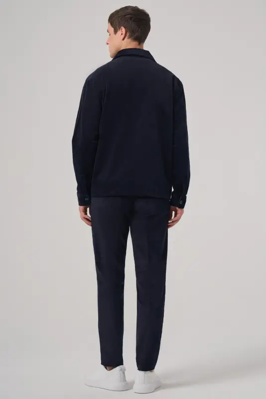 Morven Erkek Lacivert Trend Çift Cepli Kadife Gömlek Ceket - 6