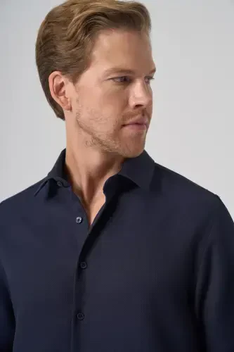 Morven Erkek Lacivert Trend Dynamic Fit Sert Yaka Gömlek - 3