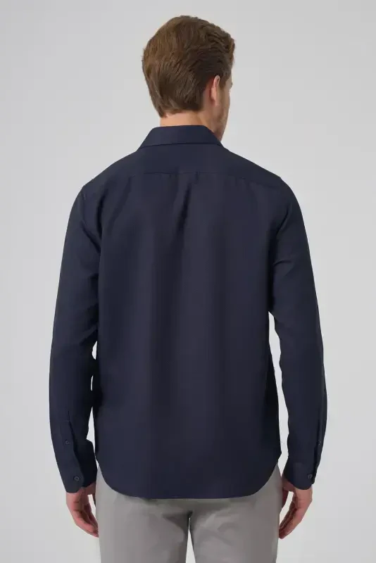 Morven Erkek Lacivert Trend Dynamic Fit Sert Yaka Gömlek - 5