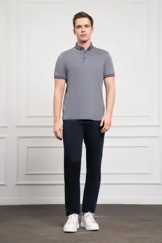 Morven Erkek Lacivert Trend Merserize Düz Düğmeli Yaka Dynamic Fit T-Shirt - MORVEN (1)