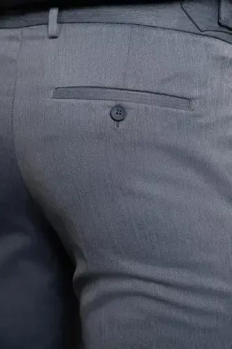 Morven Erkek Lacivert Trend Slim Fit Dar Kesim Pileli Pantolon - 4