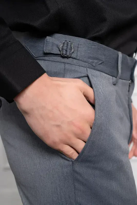 Morven Erkek Lacivert Trend Slim Fit Dar Kesim Pileli Pantolon - 5