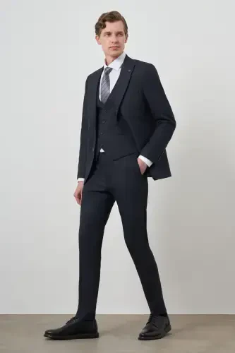 Modazone Erkek Lacivert Trend Yelekli Slim Fit Sivri Yaka Takım Elbise - MORVEN (1)