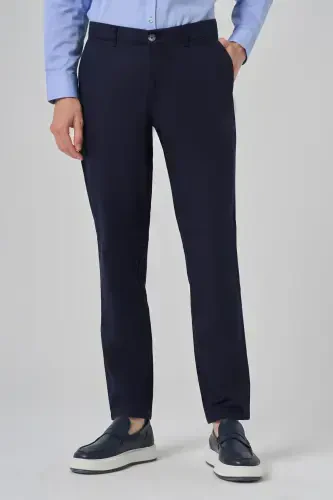 Morven Erkek Lacivert Yazlık Pamuk Yan Cep Slim Fit Chino Pantolon - 1