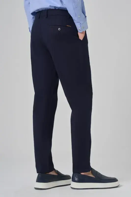 Morven Erkek Lacivert Yazlık Pamuk Yan Cep Slim Fit Chino Pantolon - 5